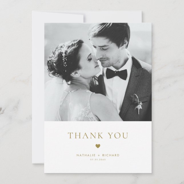 Modern Elegance Gold Typography Wedding Thank You Card (Front)