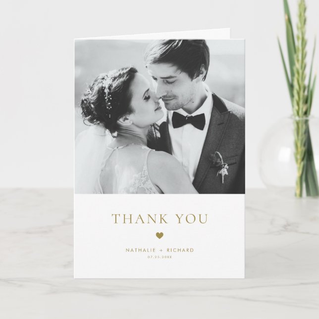 Modern Elegance Gold Typography Wedding Thank You Card (Front)
