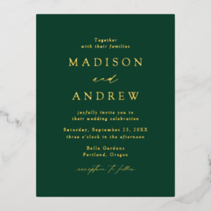 Modern Elegance Green and Gold Wedding Foil Invitation Postcard