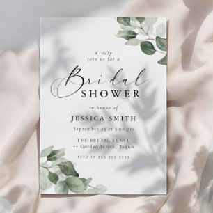 Modern Elegance Green Leaves Bridal Shower Invitation
