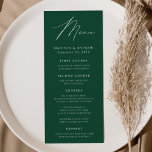 Modern Elegance Green Wedding Menu<br><div class="desc">Simple and elegant wedding menu featuring "Menu" displayed in a modern white script with a green background or colour of your choice. Personalize the green wedding menu by adding your names,  wedding date,  and menu information. Designed to coordinate with our Modern Elegance wedding collection.</div>