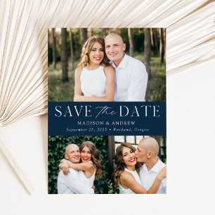 Modern Elegance Navy 3 Photo Save The Date