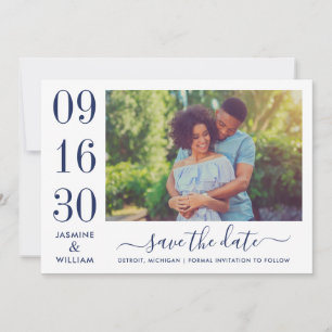 Modern Elegance Navy Blue Wedding Photo Save The Date