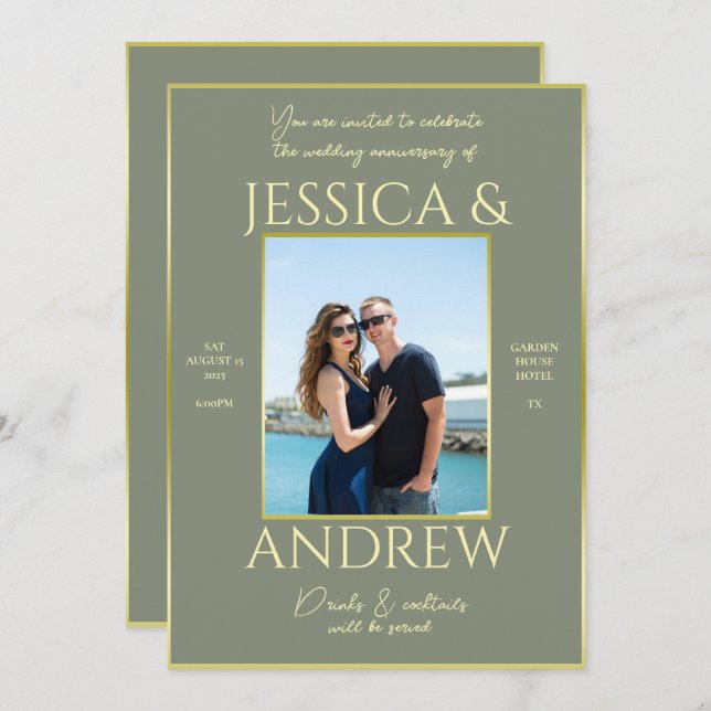 Modern Elegance Photo Wedding Anniversary Invitation (Front/Back)