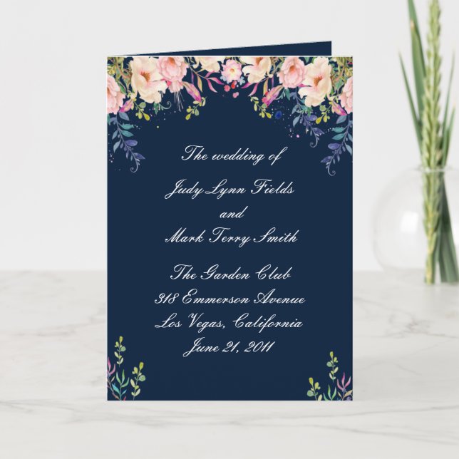 Modern Elegance Pink Floral Botanical Program Card (Front)