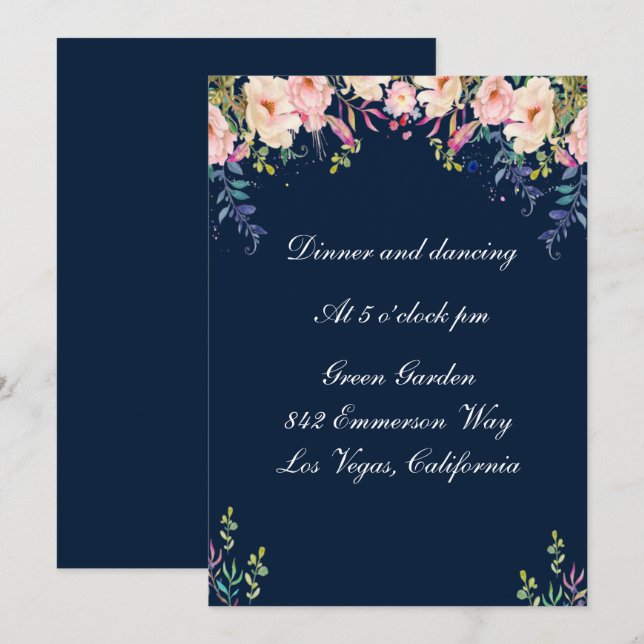 Modern Elegance Pink Floral Botanical Reception Invitation (Front/Back)
