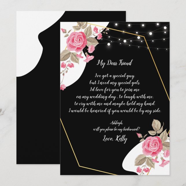 Modern Elegance Pink Floral  will be my bridesmaid Invitation (Front/Back)