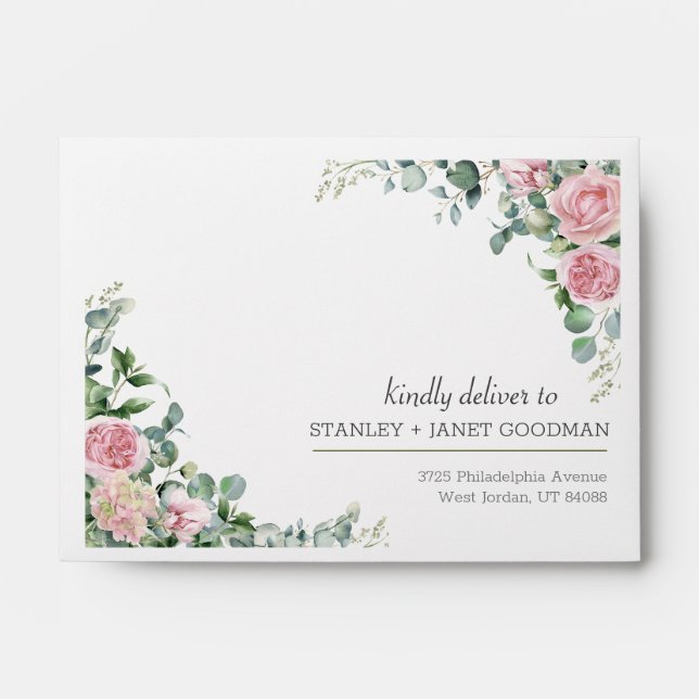 Modern Elegance Pink Rose Peony Flower  Envelope (Front)