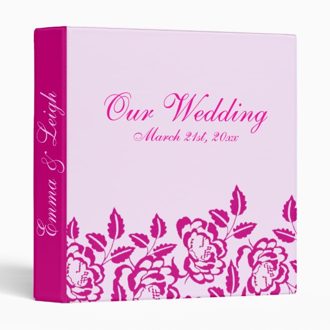 Modern Elegance Pink Rose Wedding Binder (Front/Spine)