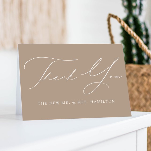 Modern Elegance Taupe Wedding Thank You Card (Creator Uploaded)