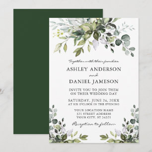 Modern Elegance Watercolor Greenery Wedding Invitation