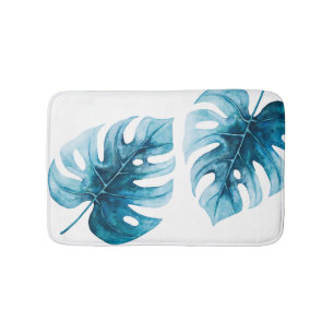 Modern Elegance Watercolor Monstera Leaves Bath Mat