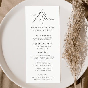 Modern Elegance White and Black Wedding Menu