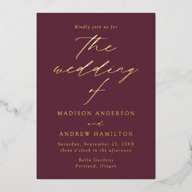 Modern Elegance Wine and Gold Wedding (Front)