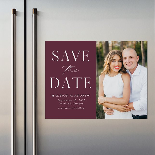 Modern Elegance Wine Photo Save the Date Magnetic Invitation (Creator Uploaded)