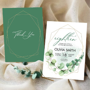Modern elegant 18th birthday   Girly greenery Invitation