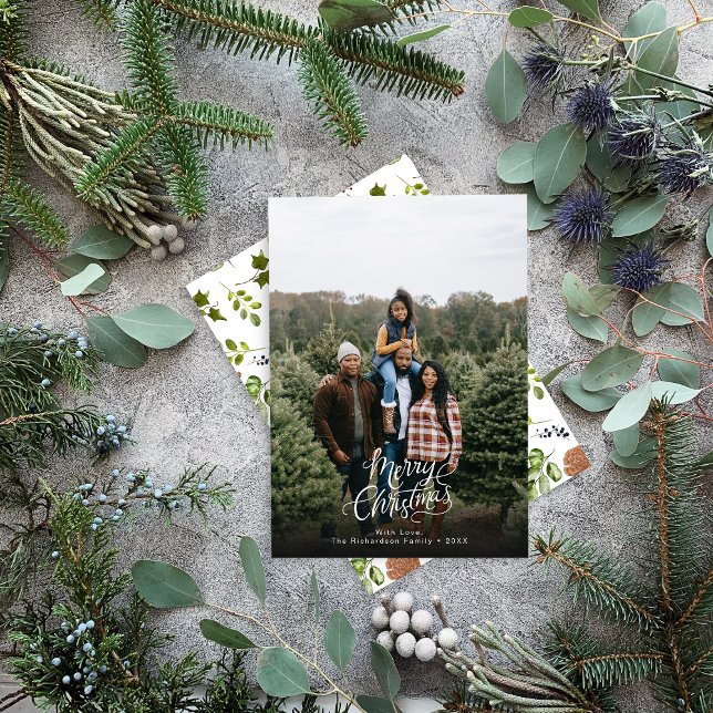Modern Elegant 1 photo Christmas Script Holiday Card (Creator Uploaded)