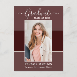Modern Elegant 1 Photo Graduation Announcement Postcard