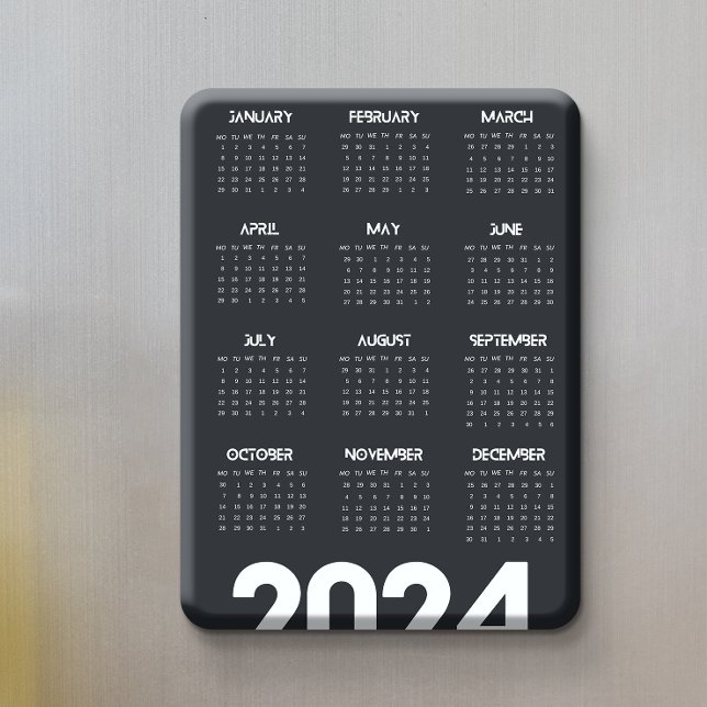 Modern Elegant 2024 Calendar Black And White Magnet (Modern Elegant 2024 Calendar Black And White Magnet)