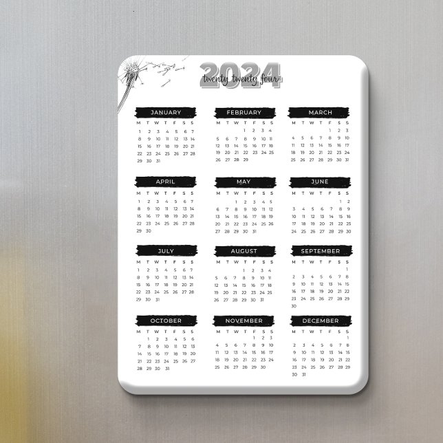 Modern Elegant 2024 Calendar Black And White Magnet (Modern Elegant 2024 Calendar Black And White Magnet)