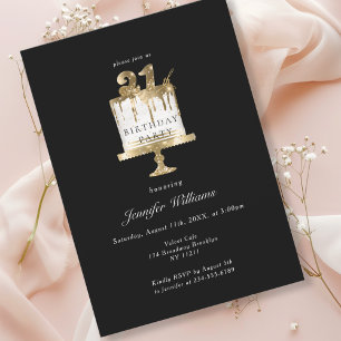 Modern, elegant 21. birthday black invitation
