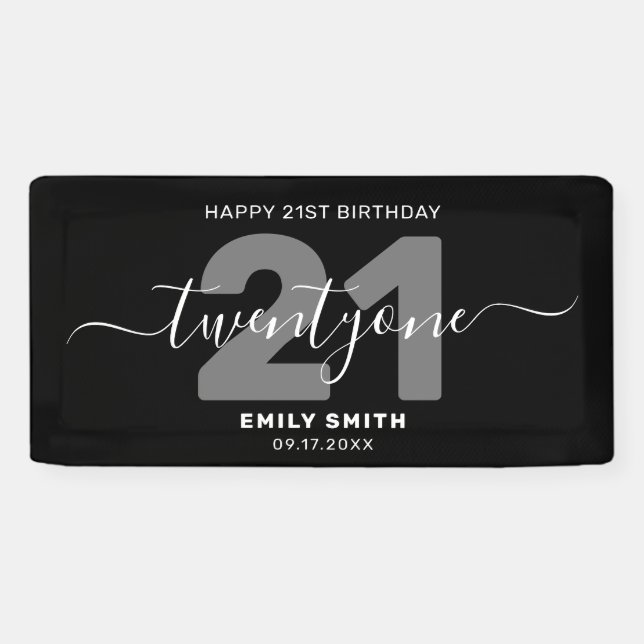 Modern Elegant 21st Birthday Banner (Horizontal)