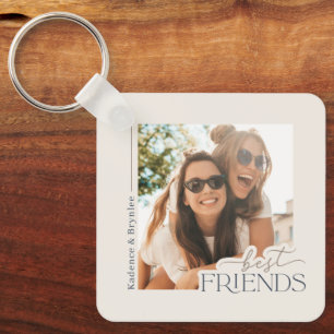 Modern Elegant 2 Photo Best Friends Keychain