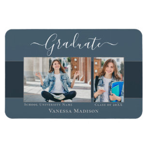 Modern   Elegant 2 Photo Grad Announcement Magnet