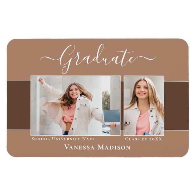 Modern | Elegant 2 Photo Grad Announcement Magnet (Horizontal)