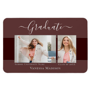 Modern   Elegant 2 Photo Grad Announcement Magnet