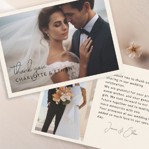 Modern Elegant 2 Photos Wedding Thank You Beige Card