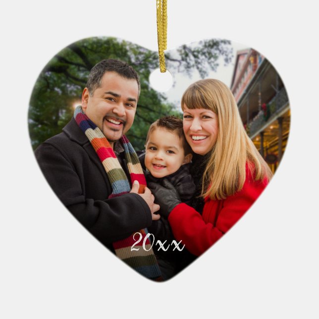 Modern Elegant 2-Sided Family Photo Christmas Ceramic Ornament (Front)