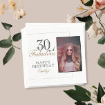 Modern Elegant 30 and Fabulous 30th Birthday Photo Napkin<br><div class="desc">Modern Elegant 30 and Fabulous 30th Birthday Photo Napkins. The design has 40 and Fabulous text,  Happy birthday text and the name in black and golden colours - personalize the napkin. Insert your photo into the template.</div>
