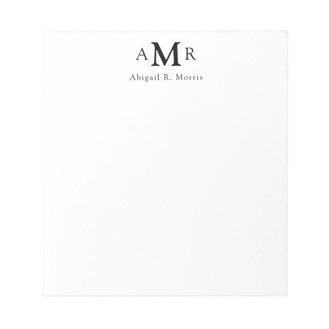 Modern Elegant 3 Monogram Initial Business Office Notepad (Front)