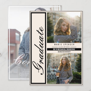 Modern Elegant 3 Photo Collage Beige Graduation Announcement