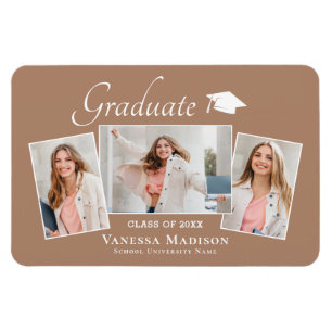 Modern Elegant 3 Photo Grad Announcement Magnet