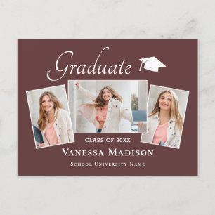 Modern   Elegant 3 Photo Graduation Announcement Postcard