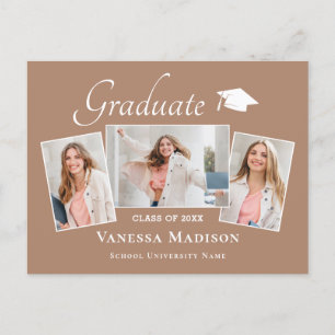 Modern   Elegant 3 Photo Graduation Announcement Postcard