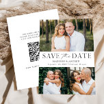 Modern Elegant 3 Photo QR Code Save The Date<br><div class="desc">Elegant, multi-photo save the date featuring "Save the Date" displayed in black lettering with a white background. Personalize the modern QR save the date card with 3 of your favourite photos, your names, wedding date, and wedding location. The simple save the date reverses to display your custom QR code with...</div>