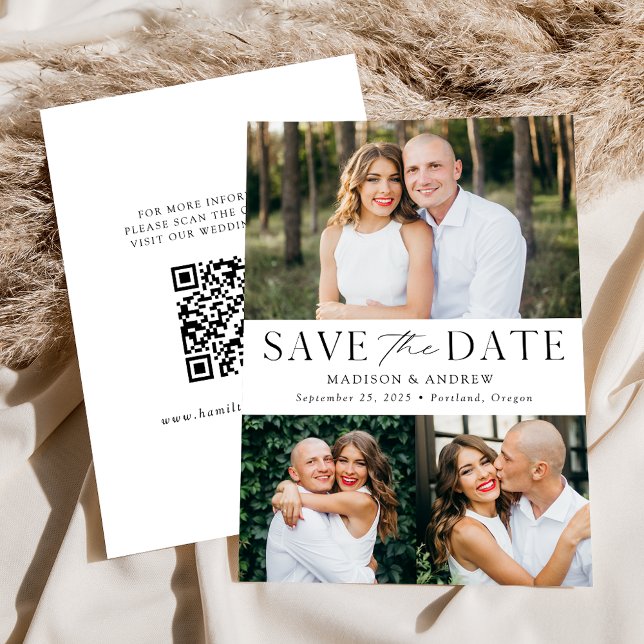 Modern Elegant 3 Photo QR Code Save The Date (Creator Uploaded)