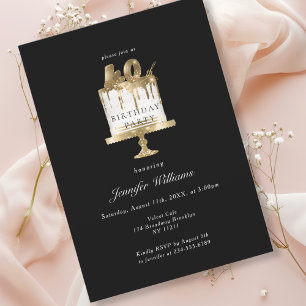 Modern, elegant 40. birthday black invitation