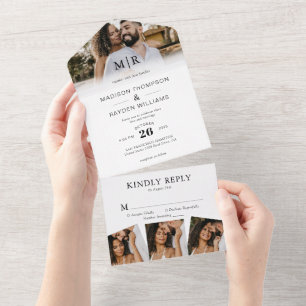 Modern Elegant 4 Photo Classic Wedding All In One Invitation