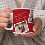 Modern Elegant 4 Photo Collage Family Gift Coffee Mug<br><div class="desc">Modern Elegant 4 Photo Collage Family Gift Giant Coffee Mug. Click the edit button to customize this design with your own photos and text. The red background colour can be changed.</div>
