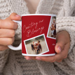 Modern Elegant 4 Photo Collage Family Gift Large Coffee Mug<br><div class="desc">Modern Elegant 4 Photo Collage Family Gift Giant Coffee Mug. Click the edit button to customize this design with your own photos and text. The red background colour can be changed.</div>
