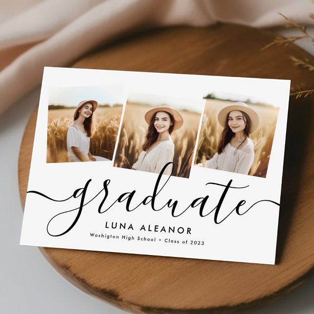 Modern Elegant 4 Photo Collage Script Graduation Announcement (Creator Uploaded)
