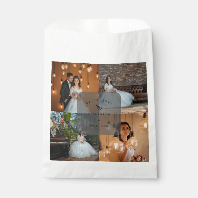 Modern Elegant 4 Photo Collage Wedding Favour Bag (Front)