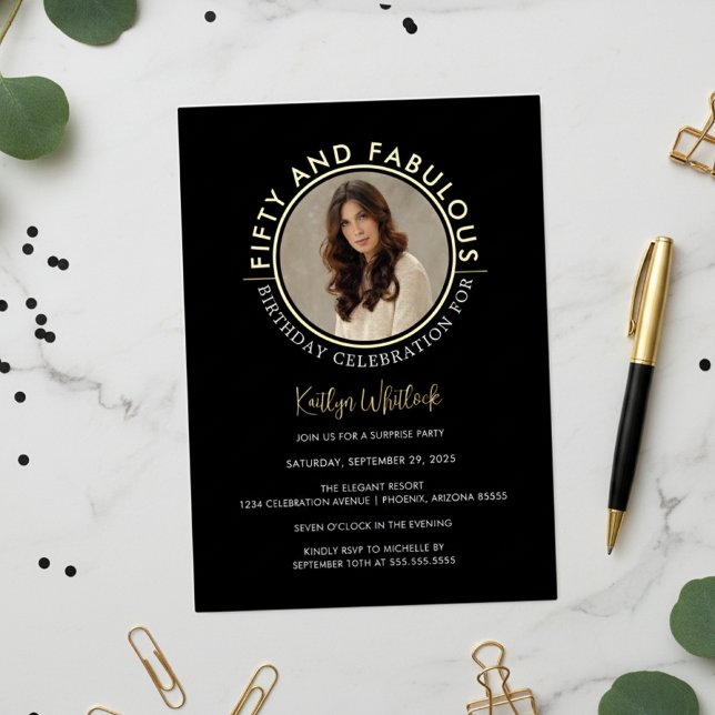 Modern Elegant 50 and Fabulous Birthday Party (modern elegant geometric fifty and fabulous 50th birthday party invitation foil)