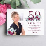 Modern elegant 50th birthday photo thank you card<br><div class="desc">Elegant feminine 50 years birthday party photo and name personalized thank you card with watercolor red burgundy,  dusty blue roses bouquets,  and a modern trendy typography script.</div>