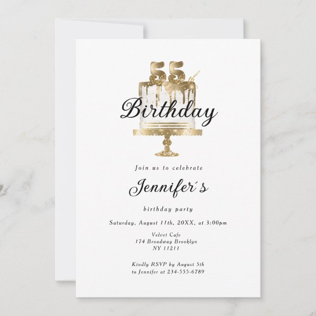Modern, elegant 55th birthday invitation (Front)