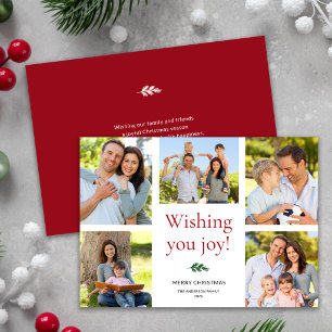Modern Elegant 5 Photo Collage Merry Christmas Holiday Card